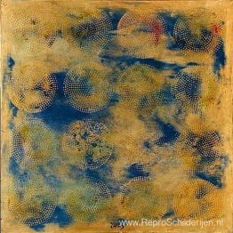 Geel en blauw 16 cirkels met meerdere stippen Geel en blauw 16 cirkels met meerdere stippen