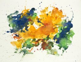 Yellow & Green' - abstracte aquarelkunst - druppelschildering op Yellow & Green' - abstracte aquarelkunst - druppelschildering op