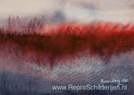 Landschap met heuvels en meer Landschap met heuvels en meer