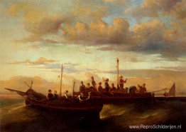 Italiaanse vissersvaartuigen in de schemering Italiaanse vissersvaartuigen in de schemering