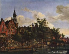 Gezicht op de Oudezijds Voorburgwal met de Oude Kerk in Amsterda Gezicht op de Oudezijds Voorburgwal met de Oude Kerk in Amsterda