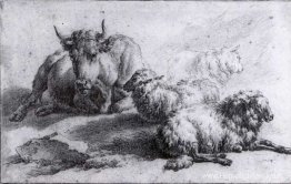 Een koe en drie schapen Een koe en drie schapen