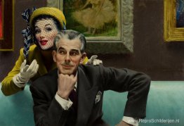 In de Art Gallery, Cosmopolitan illustratie, februari 1950 In de Art Gallery, Cosmopolitan illustratie, februari 1950