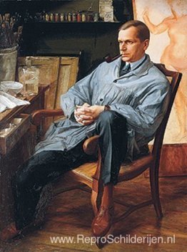Portret van Vasili Shuhaev in zijn atelier Portret van Vasili Shuhaev in zijn atelier