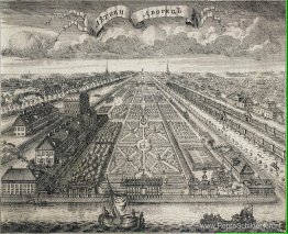 Uitzicht op de zomertuinen vanaf de rivier de Neva Uitzicht op de zomertuinen vanaf de rivier de Neva