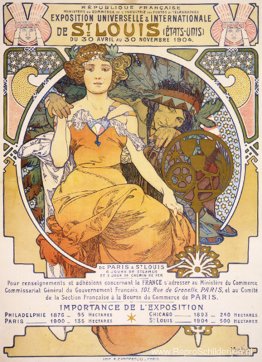 Art nouveau kleurenlithoposter met een zittende vrouw die de han Art nouveau kleurenlithoposter met een zittende vrouw die de han