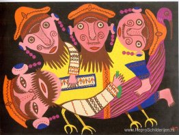 Vier dronkaards die op een vogel rijden Vier dronkaards die op een vogel rijden