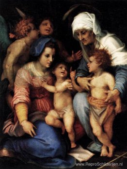 Madonna en Kind met St. Elisabeth, het Kind St. John en twee eng Madonna en Kind met St. Elisabeth, het Kind St. John en twee eng