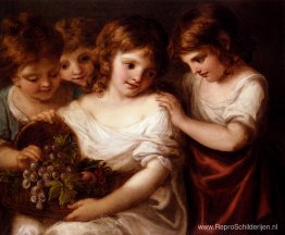 Vier Kinderen Met Een Fruitmand Vier Kinderen Met Een Fruitmand