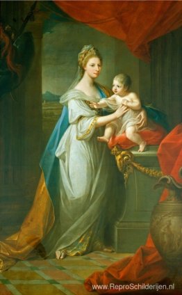 Portret van Augusta van Hannover met haar eerstgeboren zoon Karl Portret van Augusta van Hannover met haar eerstgeboren zoon Karl