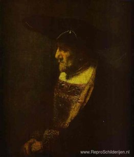 Portret van een man met de hoed versierd met parels Portret van een man met de hoed versierd met parels