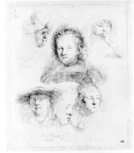 Vijf studies van Saskia en één van een oudere vrouw Vijf studies van Saskia en één van een oudere vrouw