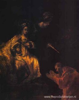 Haman smeekt Esther om genade Haman smeekt Esther om genade