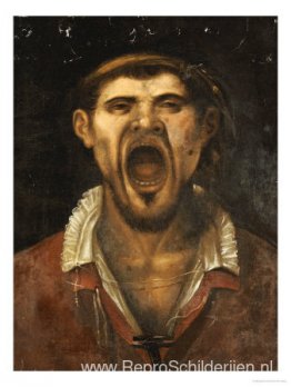 Een boer, met kop en schouders, schreeuwend Een boer, met kop en schouders, schreeuwend