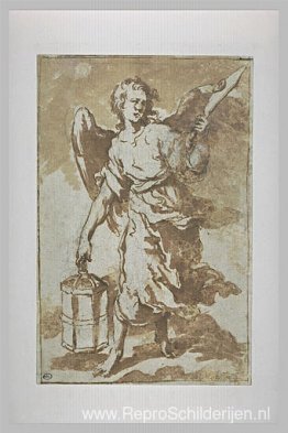 Engel die de lantaarn vasthoudt en het zwaard dat werd gebruikt Engel die de lantaarn vasthoudt en het zwaard dat werd gebruikt