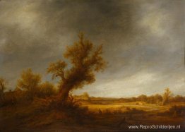 Landschap met een oude eik Landschap met een oude eik