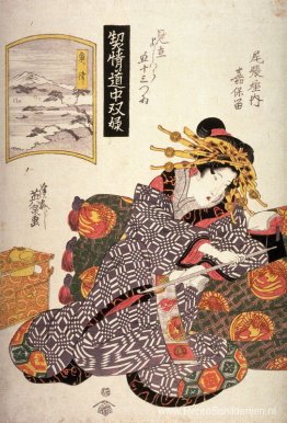 De courtisane Kaoru van Owariya kwam overeen met Okitsu De courtisane Kaoru van Owariya kwam overeen met Okitsu