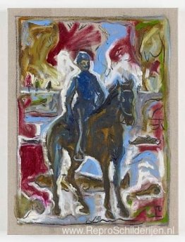 Lt. Sydney A. Cloman, Eerste Infanterie, op zijn paard op het sl Lt. Sydney A. Cloman, Eerste Infanterie, op zijn paard op het sl