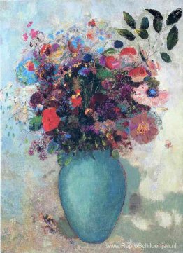 Bloemen in een turquoise vaas Bloemen in een turquoise vaas