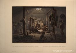 Het interieur van een hut van een Mandan Chief, bord 19 uit deel