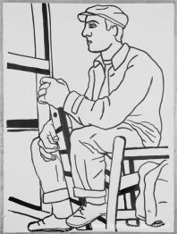 De werkman zit