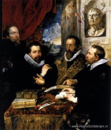 Zelfportret met broer Philipp, Justus Lipsius en een andere gele