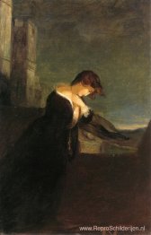 Dame op de kantelen van een kasteel