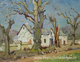 Boerderij met kale eiken