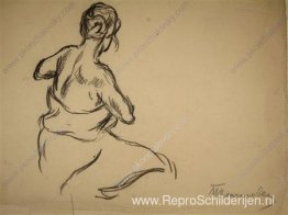 Zittend model gehuld in draperie