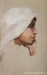 Het hoofd van een jonge vrouw in een witte sluier