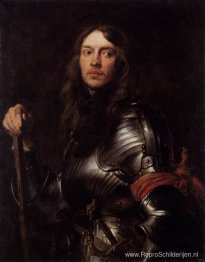 Portret van een man in harnas met rode sjaal