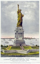 Het grote standbeeld van Bartholdi, vrijheid die de wereld verli