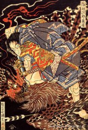 Oki no Jiro Hiroari doodt een monsterlijke tengu