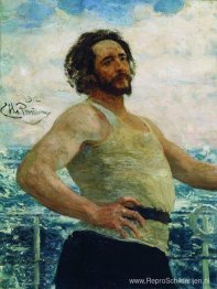 Portret van schrijver Leonid Nikolajevitsj Andrejev op een jacht