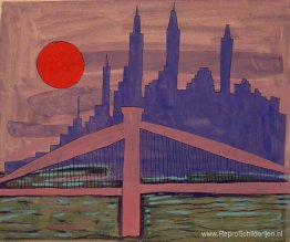De Horizon van New York bij nacht
