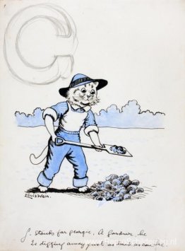 G STAAT VOOR GEORGIE, EEN TUINMAN. Hij graaft net zo hard weg al