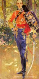 Portret van koning Alfonso XIII in het uniform van de huzaren