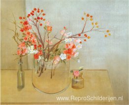 Winterboeket (bloeiende kweepeer, rozenhaag, narcis, winterroos