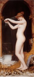 Venus bindt haar haar vast