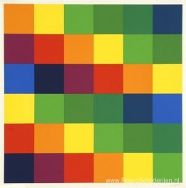 Zes systematische kleurenseries met blauwgroene en paarse accent