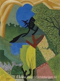 Landschap met roze Lambrequin