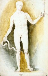 Mannelijk naakt met een glas en slang (Asclepius)