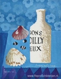 Stilleven met fles en schelpen