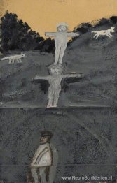 Kruisiging of allegorie met drie figuren en twee honden