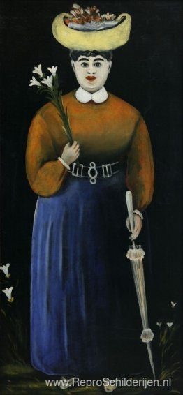 Vrouw met bloemen en parasol