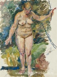 Naakt op een groene achtergrond. Schets voor schilderij 'Vrouw a