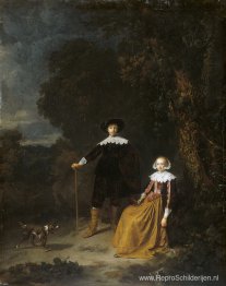 Portret van een echtpaar in een landschap