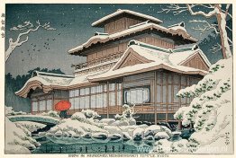 Sneeuw bij de Hiunkaku-tempel, Kyoto