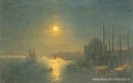 Maanverlicht uitzicht op de Bosporus