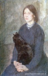 Jonge vrouw met een zwarte kat